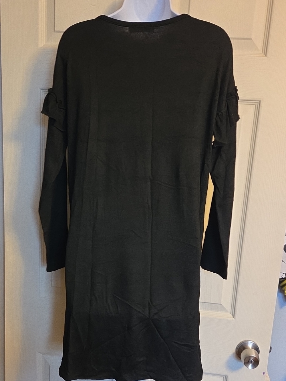 Dalia Black Ruffle Shoulder Sweater Dress Size Small - Picture 2 of 10